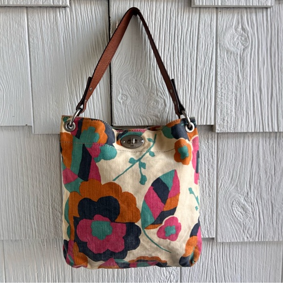 Vintage Fossil Hunter Floral Hobo Cloth Bag with Silver Lock - Picture 1 of 7